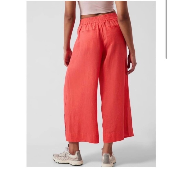 Athleta Linen Wide Leg High Rise Elastic Waist Crop Pants Women Size 8Tall - Picture 2 of 16